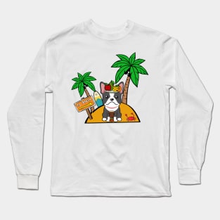 Funny french bulldog is on a deserted island Long Sleeve T-Shirt
